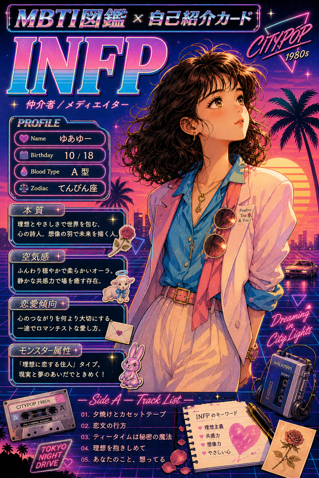 シティポップ80s デザインサンプル — MBTI図鑑 自己紹介カード